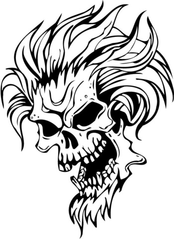 Evil Skull With Hair Coloring Page